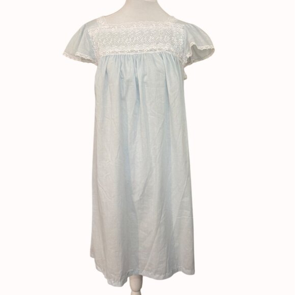 Adonna Light Blue Nightgown Size L Lace Trim Cap Sleeve VTG Cotton Blend USA - Picture 13 of 13